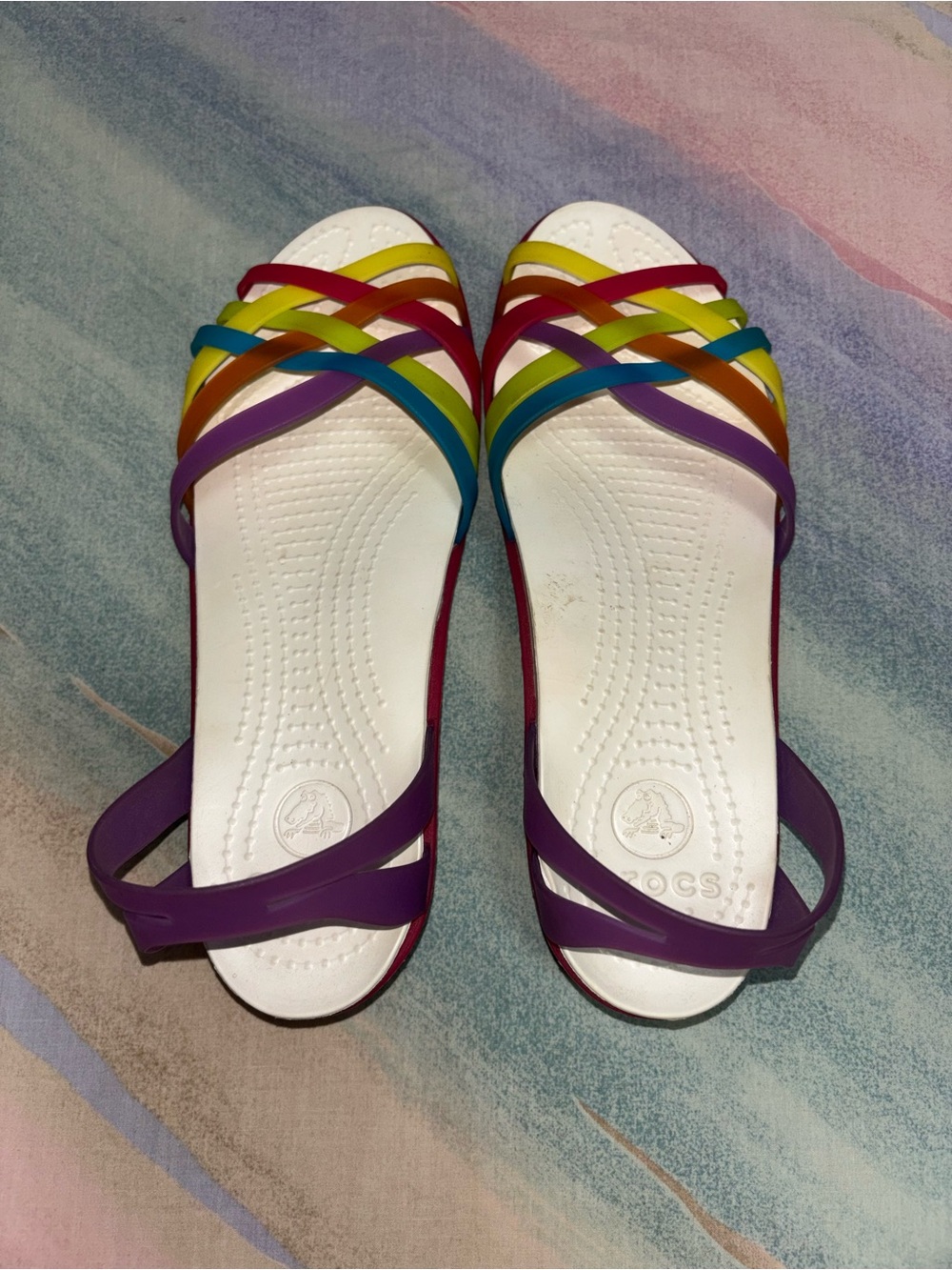 Crocs size 9 Multicolor Isabella Huarache Womens Mini Wedge Strappy Sandals shoe - Picture 7 of 9